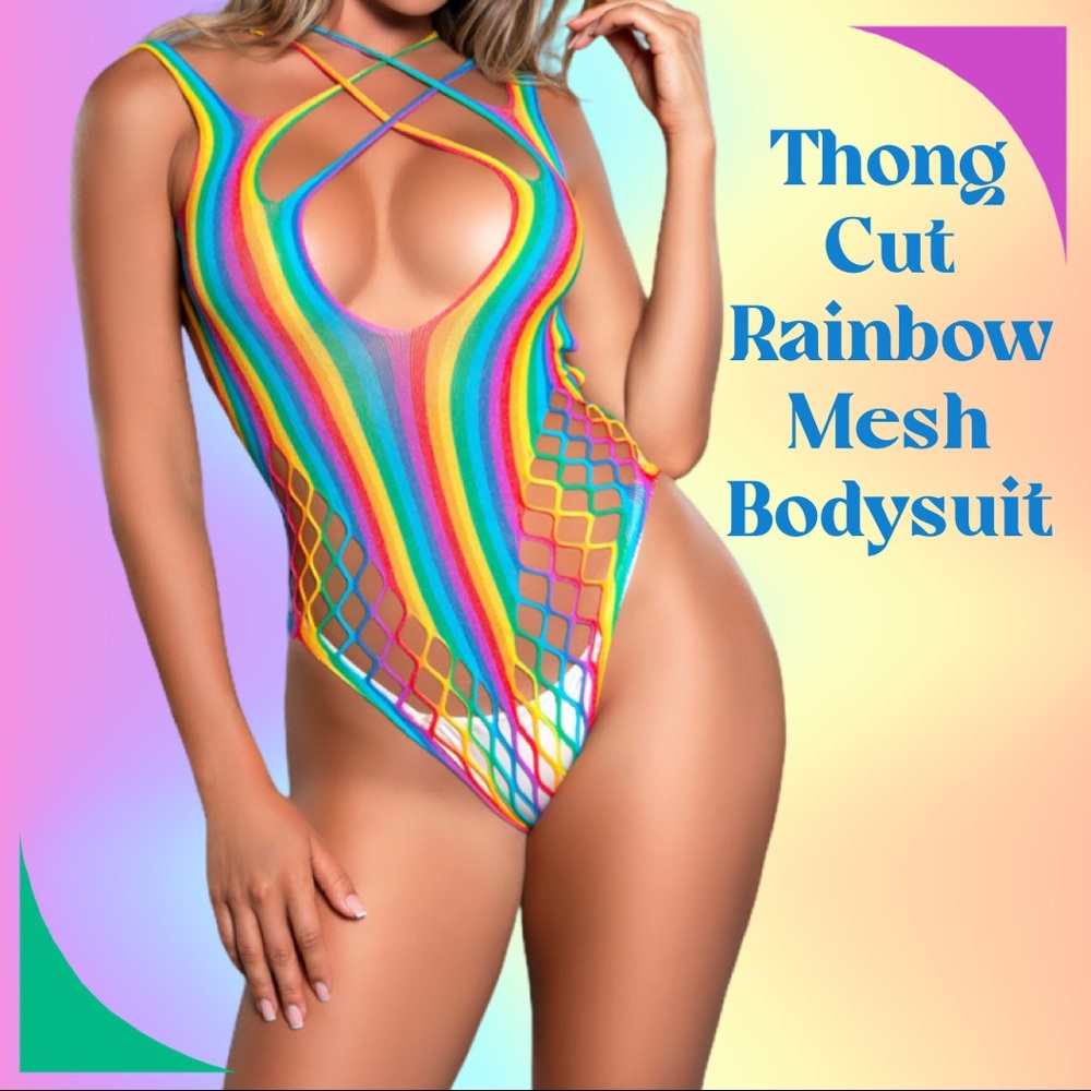 Over the Rainbow Criss Cross Fishnet Thong Cut NWT